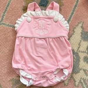 Charming Pink baby girl romper sunsuit Embroidered Initial M - 6 m jellybean
